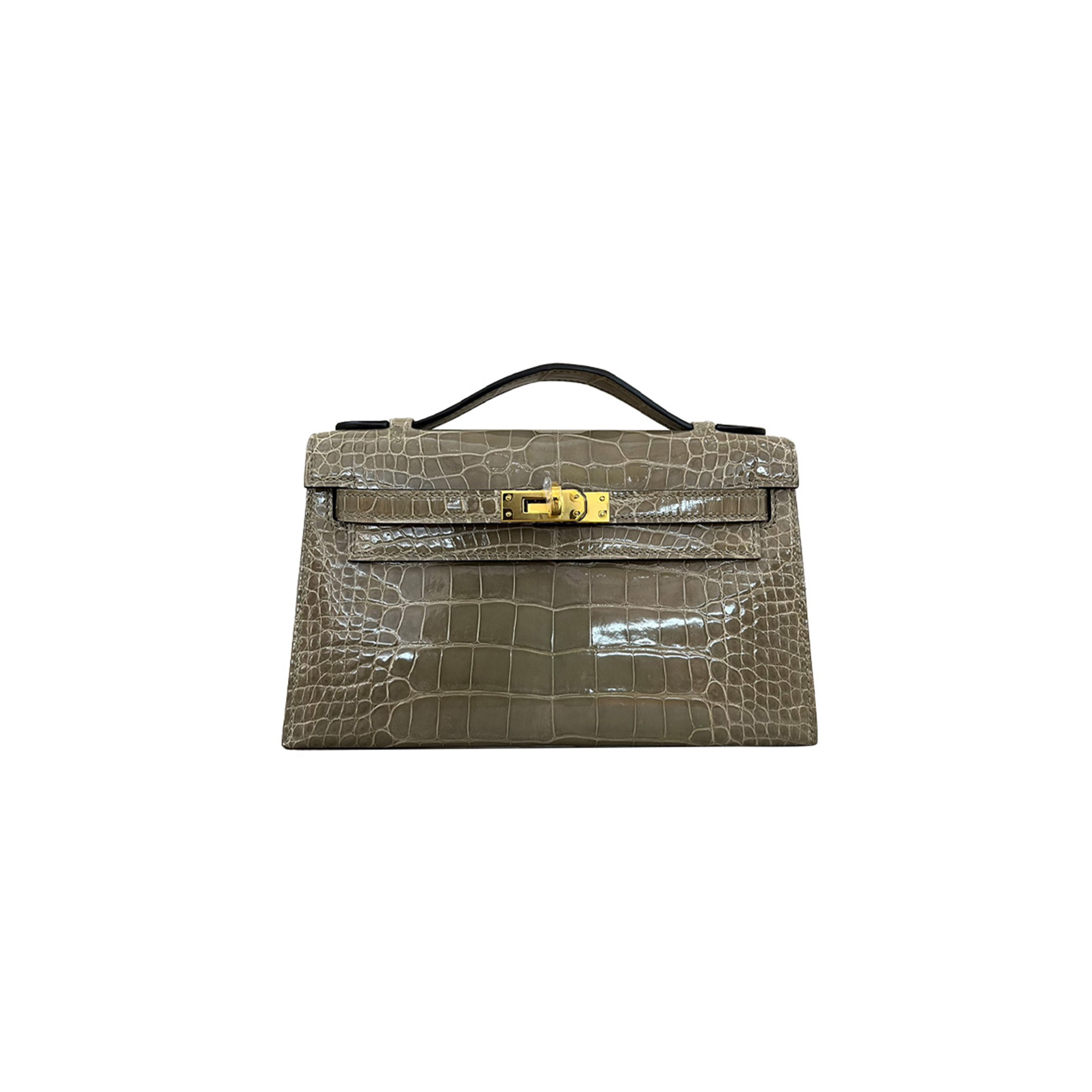 H**mes master glossy crocodile mini kelly clutch (22*14*7cm)